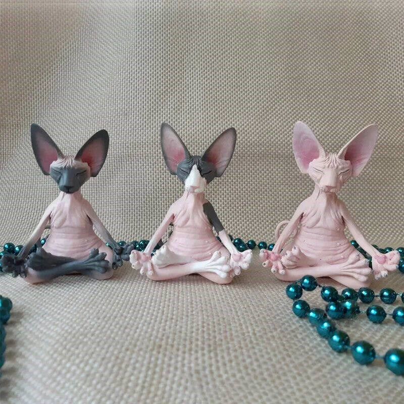 Meditation Yoga Happy Cat Whimsical Buddha Sphinx Cat Statue图片