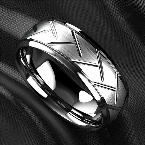 Fashion Mens Silver Color Black Stainless Steel Ring