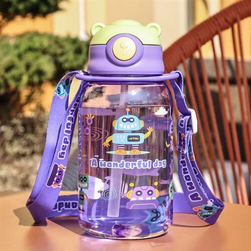 650ml Cute Kids Water Bottle With Straw Free BPA Leakproof O