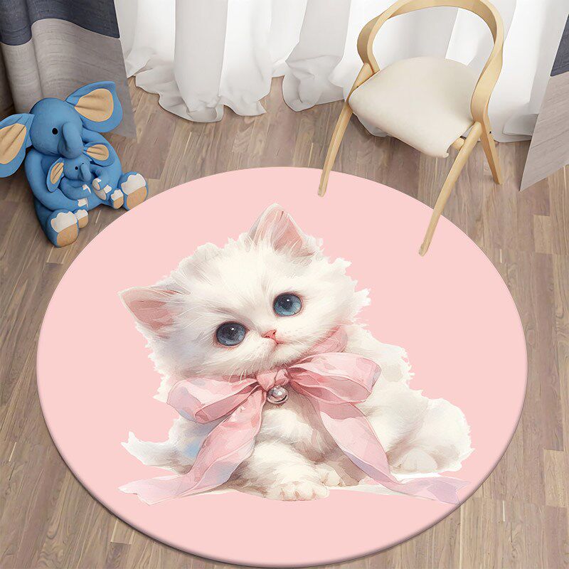 猫咪卡通圆形皮革地垫可擦洗免洗PVC防水防油防滑儿童学习椅转椅