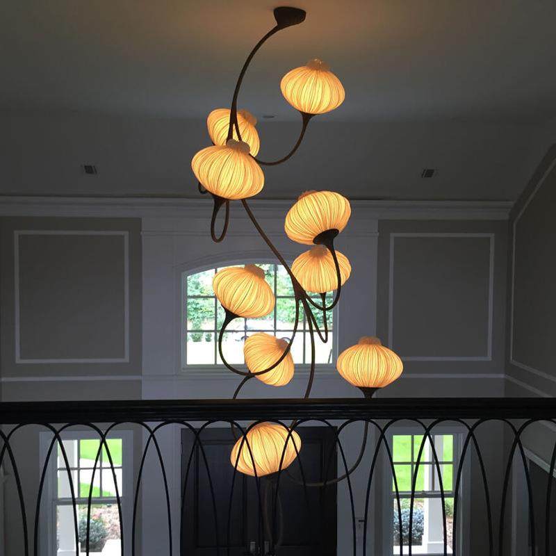 复式楼客厅大吊灯创意个性中式灯具现代餐厅酒店会所大气布艺吊灯,家装灯饰光源,智能吊灯,淘宝优惠券,粉丝福利购,淘宝优惠卷