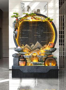 流水幕墙假山喷泉酒店入户门迎宾别墅造景鱼池景观落地装饰大摆件