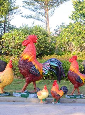声控大公鸡造型雕塑户外玻璃钢母鸡摆件庭院商场门店动物装饰