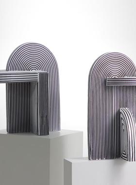 梵茜家居简约现代桌面创意摆件样板房客厅玄关黑白条纹几何摆设