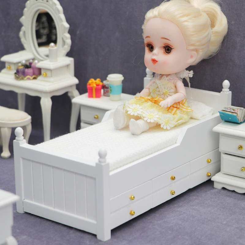 1:12娃娃屋dollhouse迷你家具卧室场景摆件白色古典白色床带抽屉,3C数码配件,其它配件,淘宝优惠券,粉丝福利购,淘宝优惠卷
