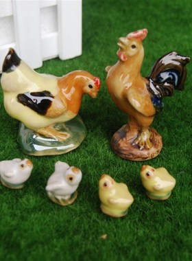 一家大小陶瓷鸡假山盆景造景摆件生态瓶鱼缸家居饰品结婚礼品摆件