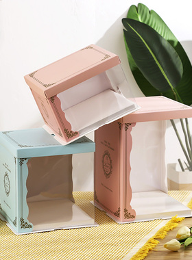 半蛋糕盒寸8寸10寸寸加高单层层蓝色粉色纯白色盒子