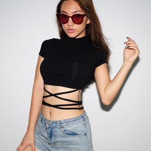 Women Shirts 2022 Summer Women Black Short T-Shirts Sexy Cro