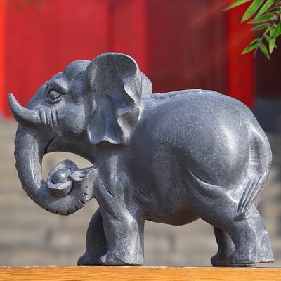 石雕大象一对看门家居装饰摆件青石原石雕刻石象门前门口石头小象