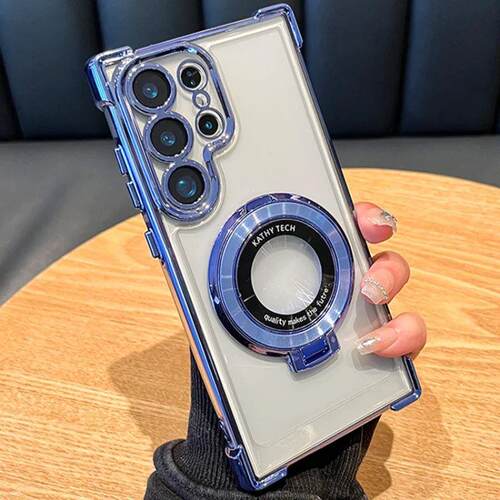 Luxury Magnetic Plating Stand Shockproof Clear Case For  Gal