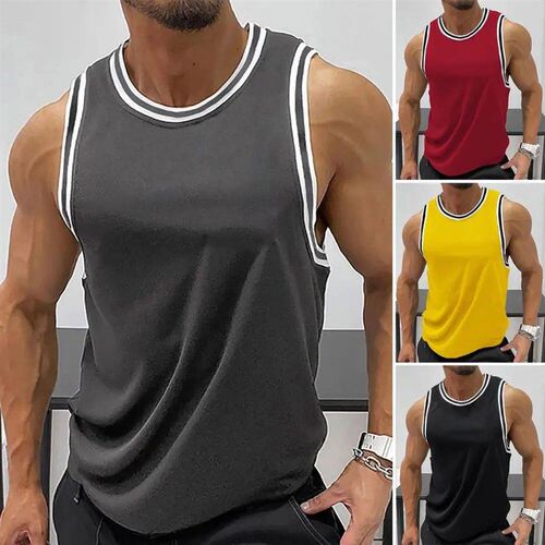 Men Polyester Vest Slim Fit Contrast Color Vest Quick Drying