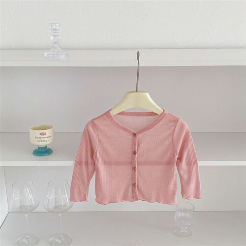 Pure Color Air Conditioning Shirt for Girls 05 Years Old Kor