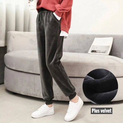 Pleuche Plus Velvet Thick Warm Elastic High Waist Lace Up Ha