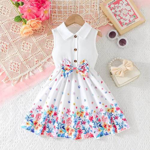 Dress For Kids 4-8Years old Birthday Sleeveless Floral Bow B