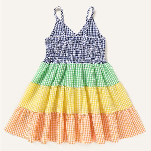 New Summer Girls Dress Strap Plaid Bow Sleeveless Party Prin