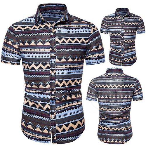 。Summer European mens Casual Short Sleeved Hawaiian Flower