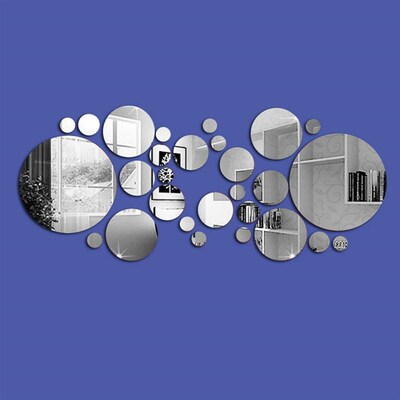 26/24pcs 3D Mirror Wall er Round Mirror DIY TV Background Ro
