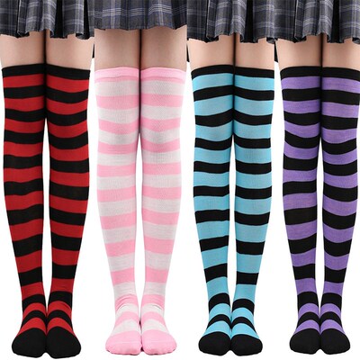 Fashion Striped Knee Socks Women Cotton Stockings Thigh High