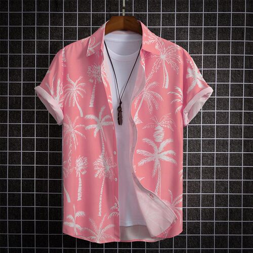 2023 Hawaiian Shirt Men Fashion Flower Geometric Printed Blo