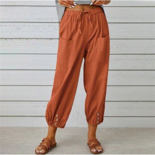 2025 Loose High Waist Button tton Pants Cropped Pants Wide L
