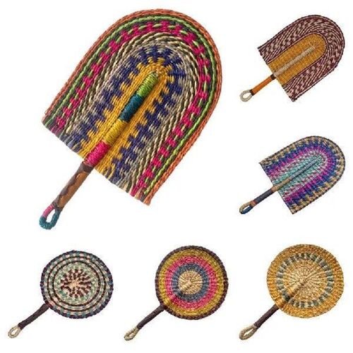 Colorful Striped Patterns Seagrass Woven Fan Bohemian