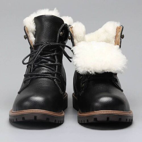 Natural Wool Winter Boots Genuine Natural Cow leather Warmes