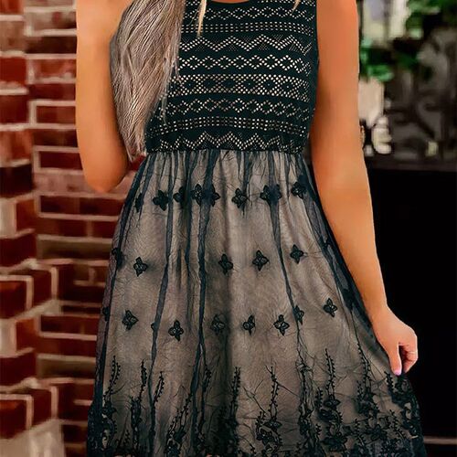 Womens Lace Skirt Geometric Print Patchwork Sundress Summer