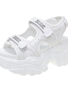 Fujin Leather 8cm Platform Sandals Wedge Heel for Women Summ