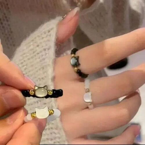 2pcs Natural Moonstone Obsidian Rings Beads Minimalist Fidge