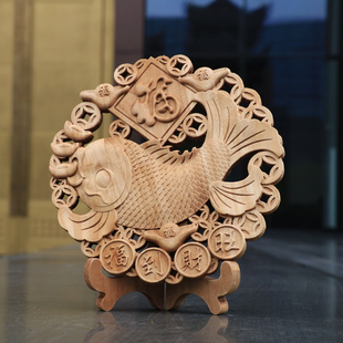 东阳木雕香樟木摆件办公桌子实木壁饰客厅酒柜装饰中式壁挂门对门