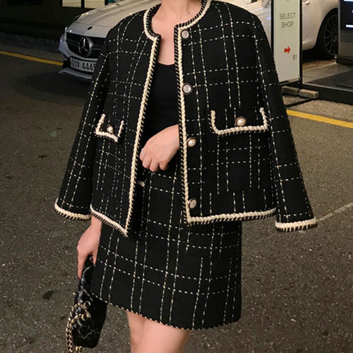 European Style Autumn Winter 2 Piece Set Women Short Woolen