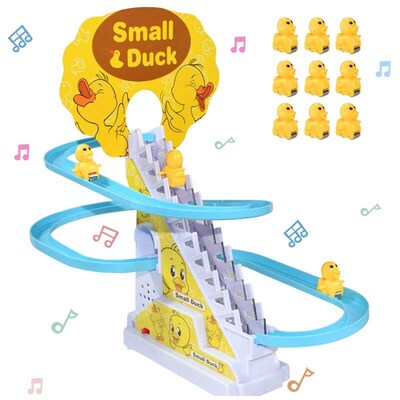 Kids Small Duck Electronic Climbing Stairs Track Toy Light M
