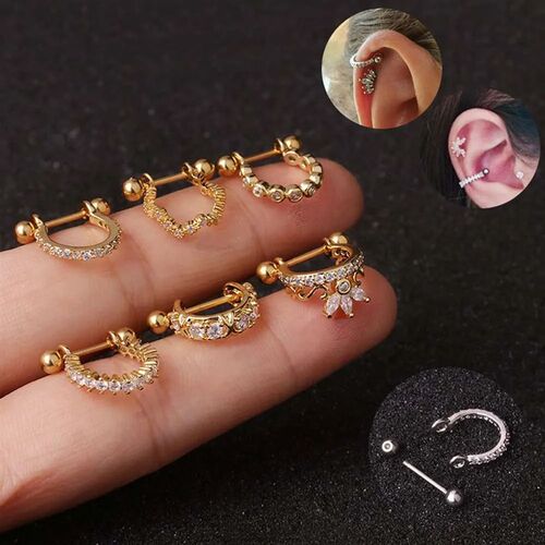 Stainless Steel Ear Piercing Barbell With Cz Hoop Cartilage