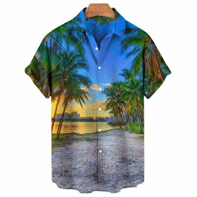 Summer Short Sleeve Coconut ree 3d Printed Mens Shirts Casu