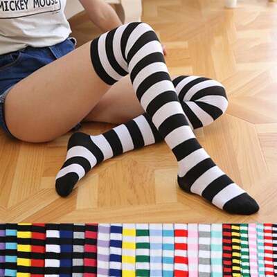 Women Girls Over Knee Long Stripe Printed Thigh High Striped