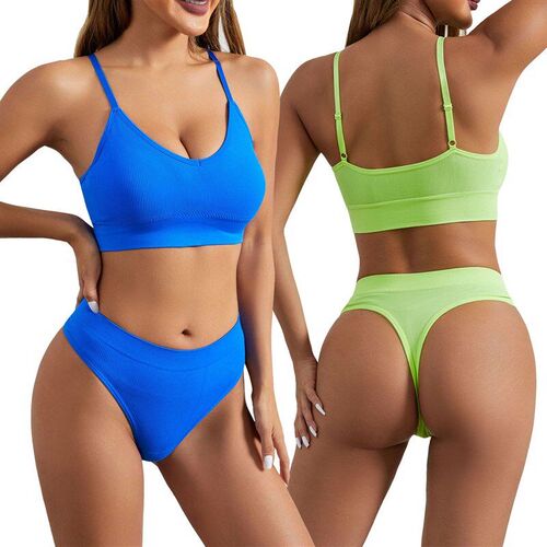 Plus Size Ladies Breathable Wireless Bra Low Waist Thong Spo