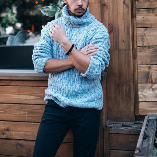 Mens sweater high collar knit sweater top coat big size Eur
