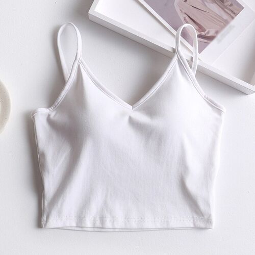 Women One Piece V-Neck Crop Top With Chest Pad Sleeveless Sp