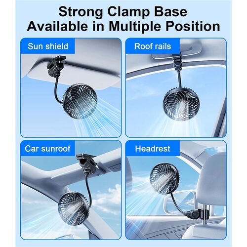Hipacool Portable Bendable Fan Car Seat Back Clip Fan Usb Re