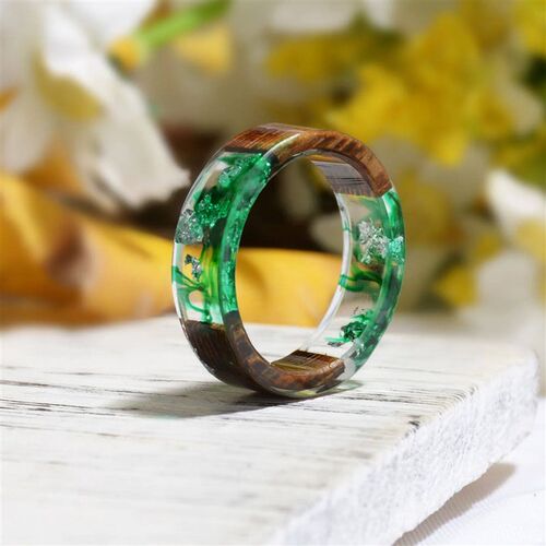 Wood Resin Ring Diy Handmade Dried Flowers Ring For Women Me