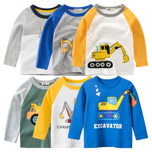 2023 Boys Clothes Cartoon  Excavator T-shirt for Boy Autumn