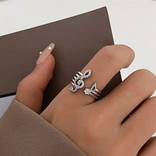 Korean Fashion Micro-set Zircon Music Note Ring rend Copper