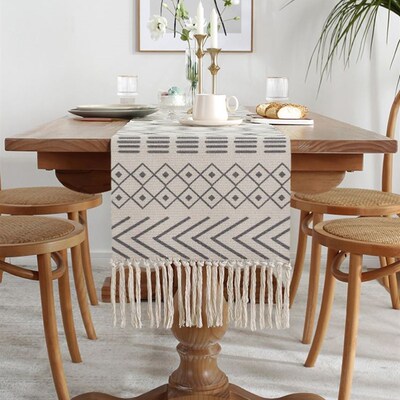 Cotton Linen Table Runner Buffalo Plaid Woven Kitchen Runner