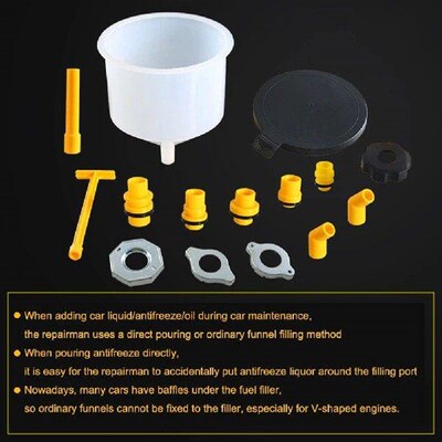 15Pcs Car Radiator Coolant Filling Funnel Kit Spill Proof
