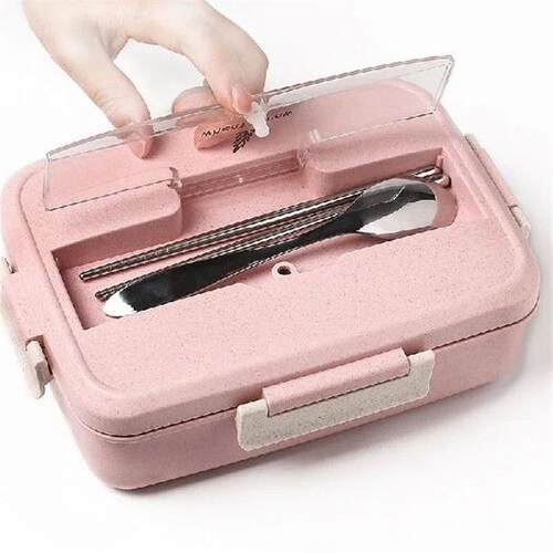 Microwave Lunch Box Wheat Straw Dinnerware with Spoon