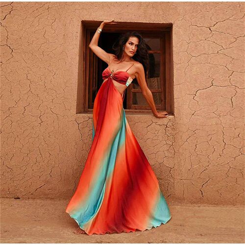 2025 Women Tie-dye Gradient Slim Fit Off Waist Long Dress