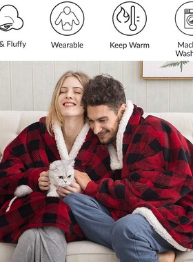Winter Plush Fleece Wearable Hooded TV Blanket With Sleeves