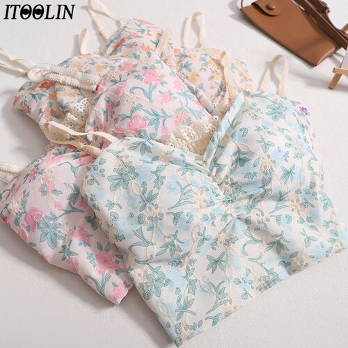 ITOOLIN Women Vintage Sweet Camis With Bra Pad Knitted Backl