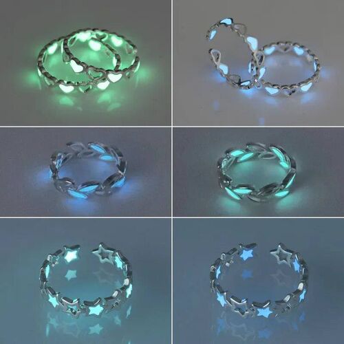 Luminous Star Heart Leaf Adjustable Finger Ring Love Couples