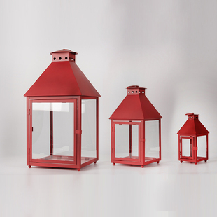 欧式复古红色婚庆蜡烛台走煤油灯罩防风灯笼软装品摆件拍摄道具氛